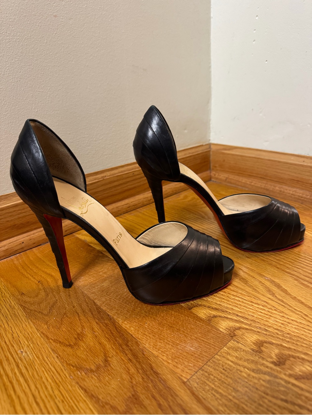 Christian Louboutin Black Leather D'orsay Open-Toe Stiletto Pumps